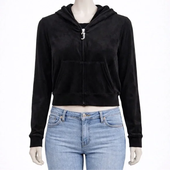Juicy Couture Black cropped Hoodie L - Picture 2 of 9